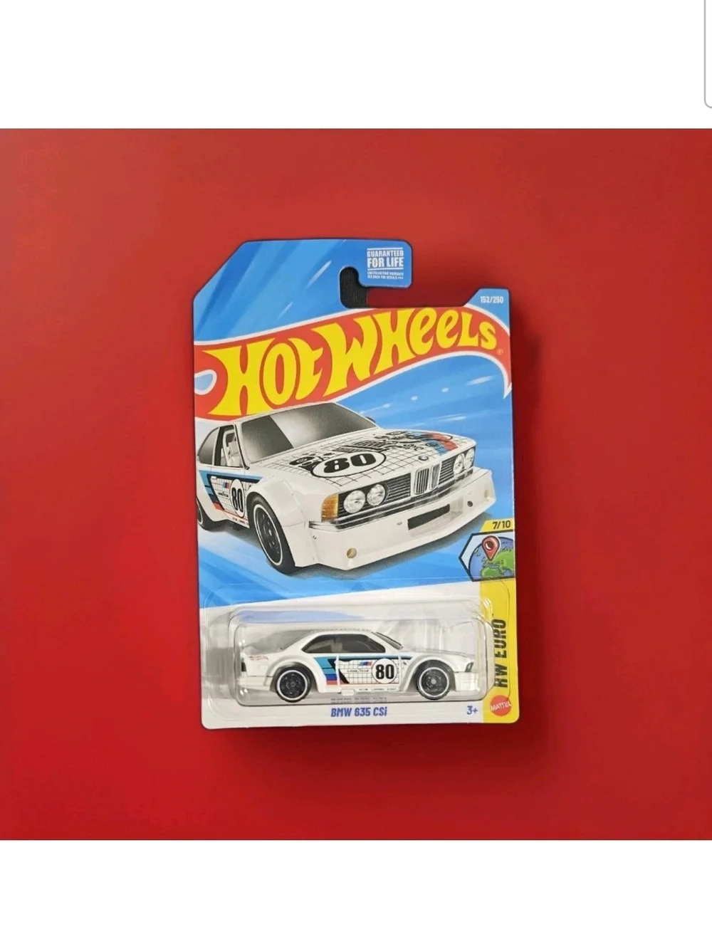 Mattel Hot Wheels White BMW 635 CSi Toy Car with Racing Stripes